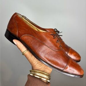 Bally Men's Brown Leather Cap-Toe Oxford Dress Shoes